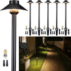 Solid Cast Brass Pathway Lights, 12v Landscape Path Light Outdoor Waterproof, Electric Walkway Lights Wired, Hat Shape Black Garden Area with 3W 270LM 5000K Daylight G4 Bulb (6 Pack)