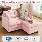 L-Shape Loveseat Sofa Couch with Ottoman, Small 50" Love Seat 27" Deep Cloud Sofa Washable Chenille Pillow for Apartment Bedroom Dorm Attic Studio Office Living Room Small Space 50-Pink-L
