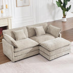 GNIXUU 76.7" Camel Small L Shaped Cloud Couch Loveseat Sofa with Ottoman | Modular Sectional Couches for Small Places, Living Room, Apartment, Studio, Office, Deep Seat, 2 Seater Sofa, Chenille Fabric