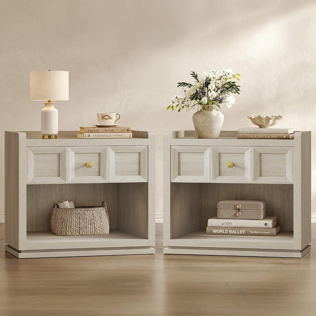 SICOTAS Night Stand Set 2, 26" Wide Nightstands with Drawer