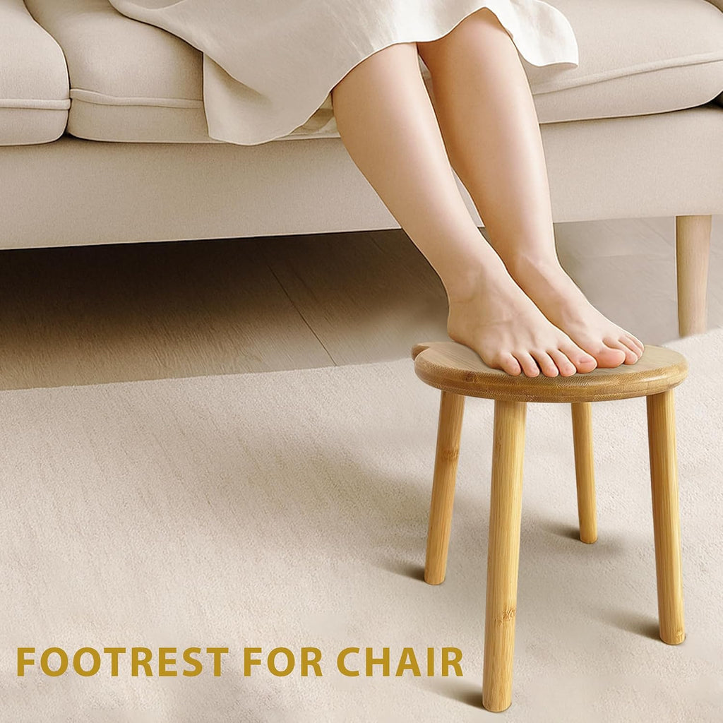 9.8 in Small Wooden Stool, Non-Slip Small Round Stool, Portable and Sturdy, Suitable for Footstools in Bedroom, Bathroom, Kitchen (L)