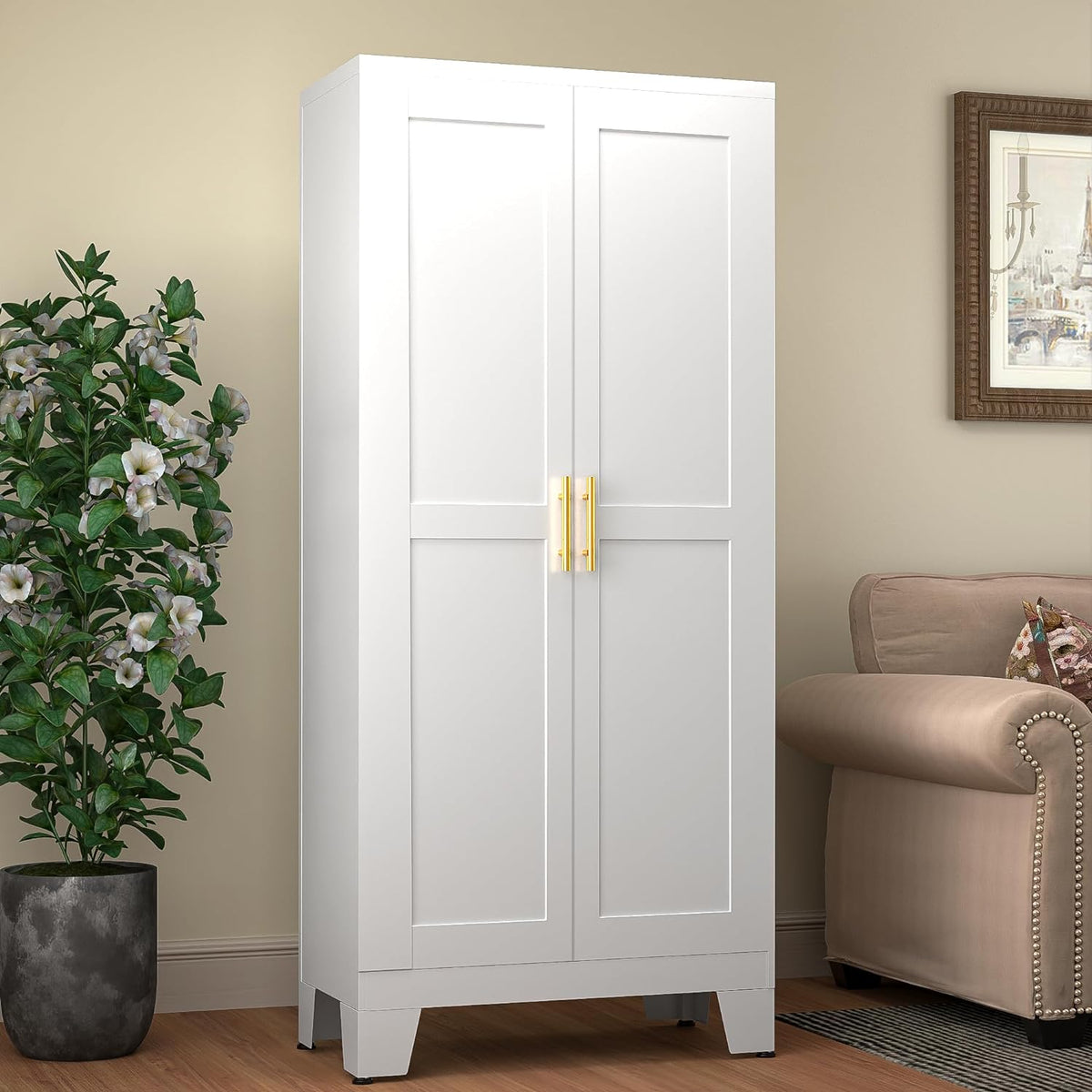 GAIOUS 61.02" Metal Pantry Cabinet, White Kitchen Pantry Storage Cabinets | with Adjustable Shelves and Feet, Pantry Storage Cabinet for Kitchen, Dining Room, Living Room, Bathroom, Linen Craft cabinet