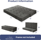 MAXYOYO Foldable Mattress, 8-Inch Tufted Futon Mattress with Handles | Tufted Floor Sofa Bed and Versatile Mattress, Carry Handles for Living Rooms or Guest Rooms, Frame Not Included, Dark Grey