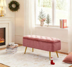 Yaheetech 43in Velvet Storage Ottoman Bench for Bedroom End of Bed, Pink | Button-Tufted Ottoman with 1.9C Storage Space, Tapered Gold Metal Legs, Sized for Entryway Living Room Window Seat