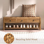 Wnutress 45.2" Reclaimed Solid Wood Benches with 3 Drawers & Slatted Storage Shelf, Rustic Farmhouse Long Entryway Bench Seat for Indoor, End of Bed, Living Room, Hallway, Natural Finsh
