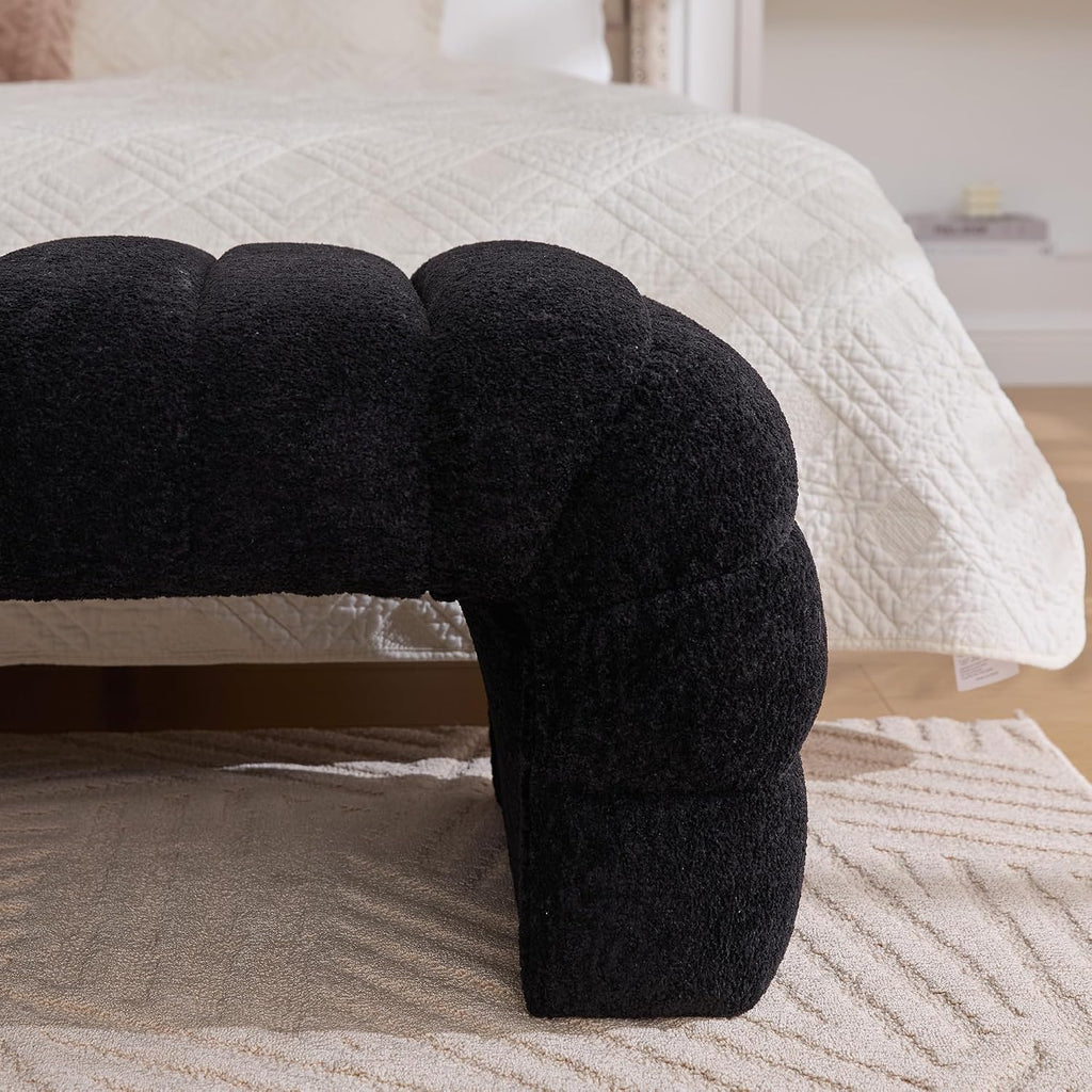 Sophisticated 69.7” Wide Black Upholstered Armless Bed Bench, Modern Channel Tufted Couch Daybed Chaise, Chic Ottoman Foot Stool for Living Room & Bedroom!