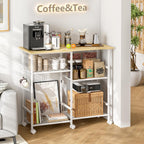 ThreeHio Kitchen Island cart with Storage, Mobile Kitchen Cart with 4 Hooks and Adjustable Shelf on Wheels, Rolling Microwave Stand Coffee Bar Baker's Rack Utility Cart for Kitchen, Dinning Room,White