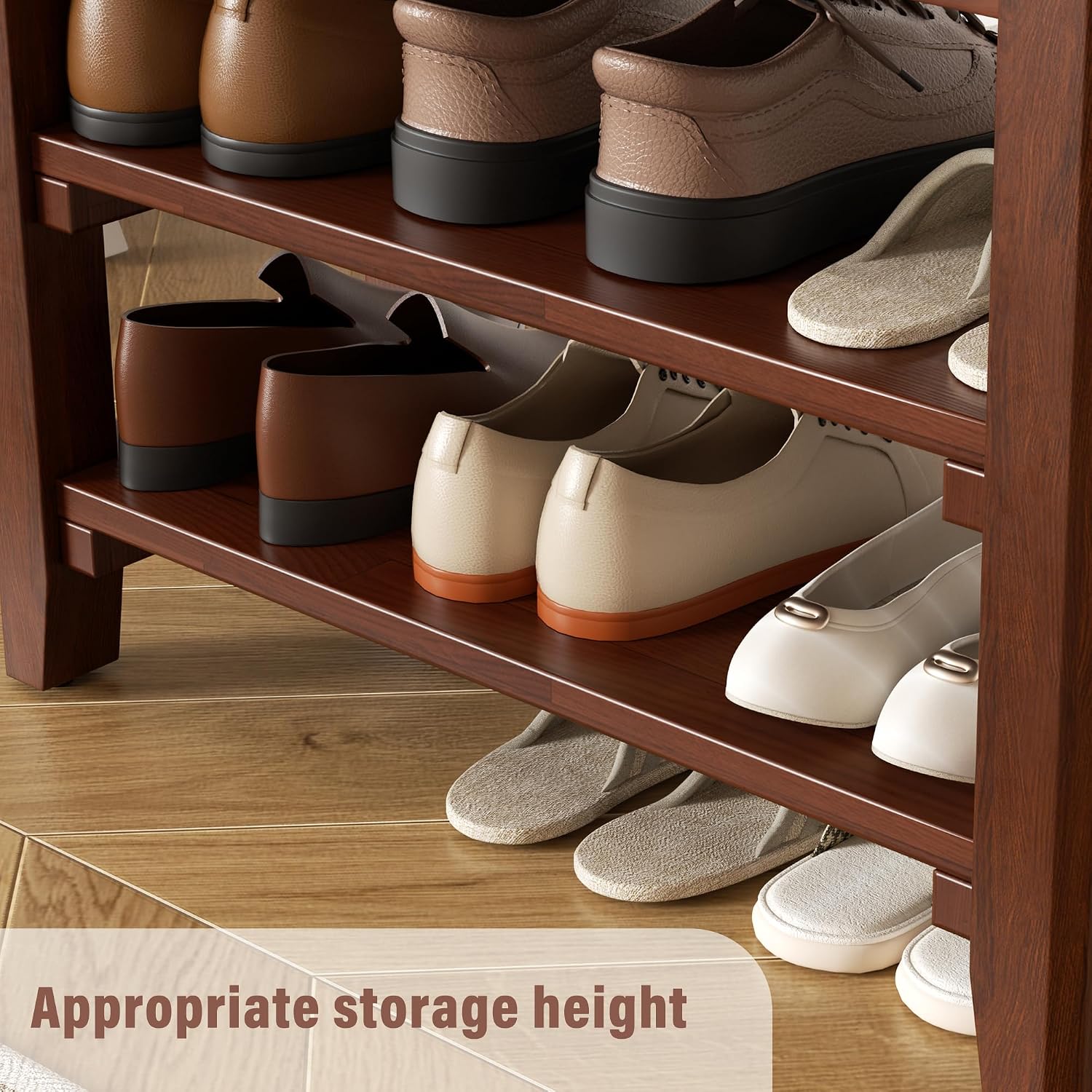 SShoe Rack Bench Mid Century Modern 2-Tier Shoe Rack Organizer for Entryway Hallway or Living Room Farmhouse Rustic Wooden Seat Bench Brown 11.8" Dx31.5 Wx16.5 H