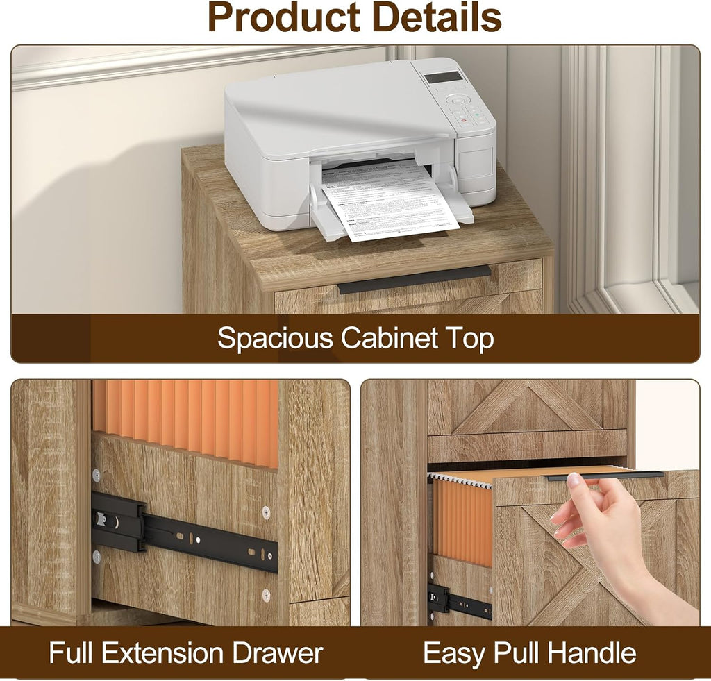 File Cabinet, Wood Filing Cabinet with 2 Drawers for Home Office | Printer Stand, Under Desk Small Storage Organizer Fit A4 / Letter Size/ Hanging File Folders, Oak
