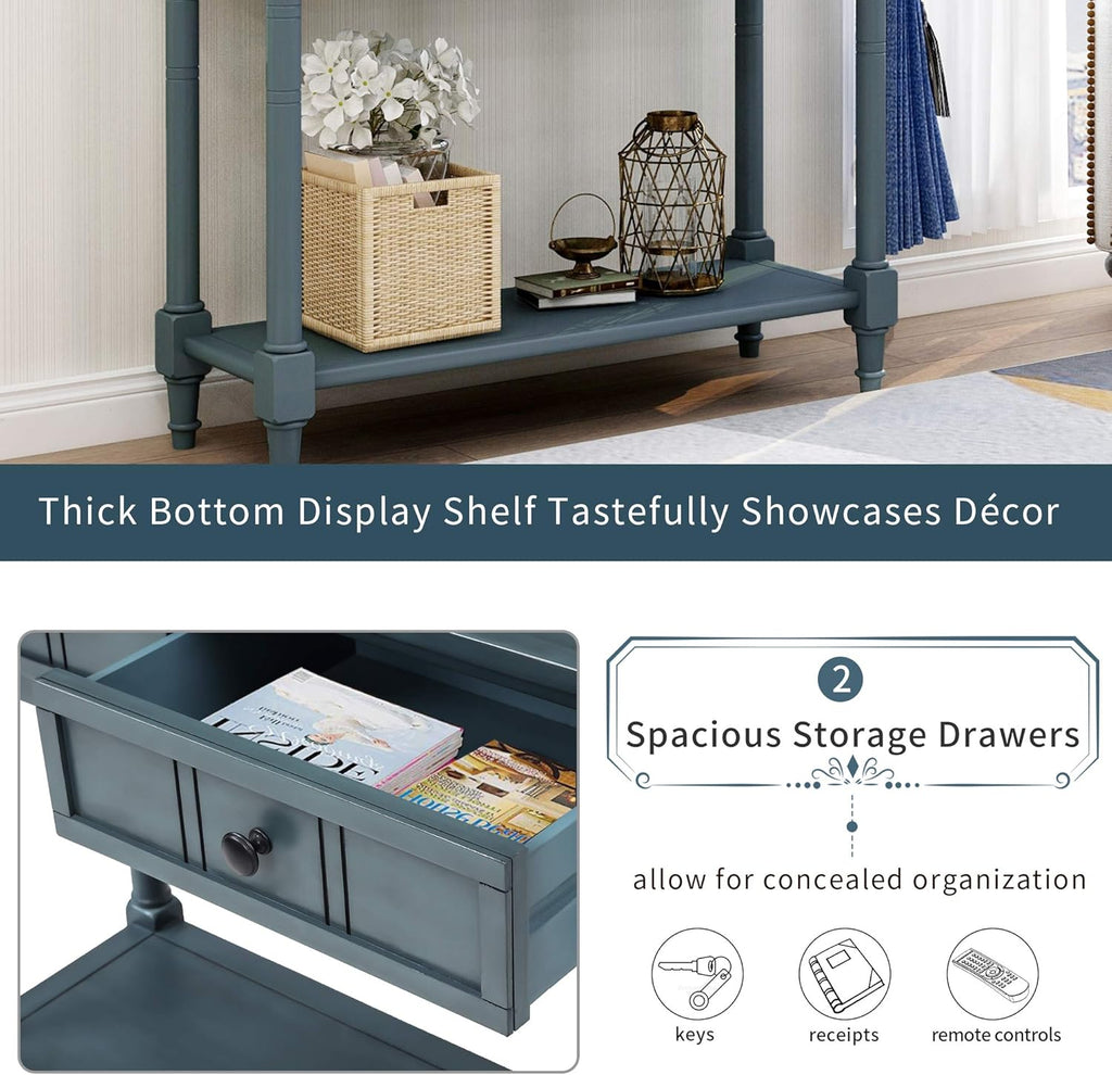 MERITLINE Wood Console Table for Entryway Console Table with Storage Sofa Table Entryway Table with 2 Drawers and Bottom Shelf (Navy)