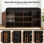 Tangkula Shoe Storage Bench with Umbrella Holder, 40" Shoe Organizer with Cushioned Seat, 10 Cubbies & Adjustable Shelves, Wooden Industrial Shoe Rack for Entryway, Living Room, Bedroom (Rustic Brown)