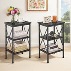 VECELO End Side Table Night Stand,X-Design with Storage Shelf for Bedroom,Living Room,Black