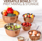 COOK WITH COLOR 18 Piece Mixing Bowls Set with Airtight Lids, Stainless Steel Bowl Organizers, Food Storage Containers, Meal Prep, Nesting Salad Bowls For Cooking, Baking, Kitchen, Copper - Hammered