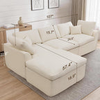 Korser 110" Cloud Sectional Couches for Living Room, Modern Modular Sectional Sofa with Ottoman, Cloud Couch with Comfy Deep Seats, Fluffy Chenille L-Shape Sofa Couch for Living Room, Beige