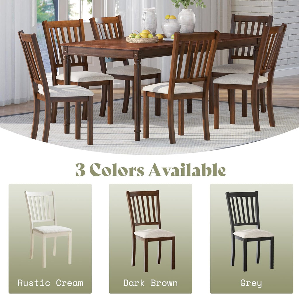 AMERLIFE Dining Chairs Set of 8, Farmhouse Upholstered Kitchen Dining Chairs with Curved Backrests, Padded Dining Room Chairs with Solid Wood Legs, Dark Brown