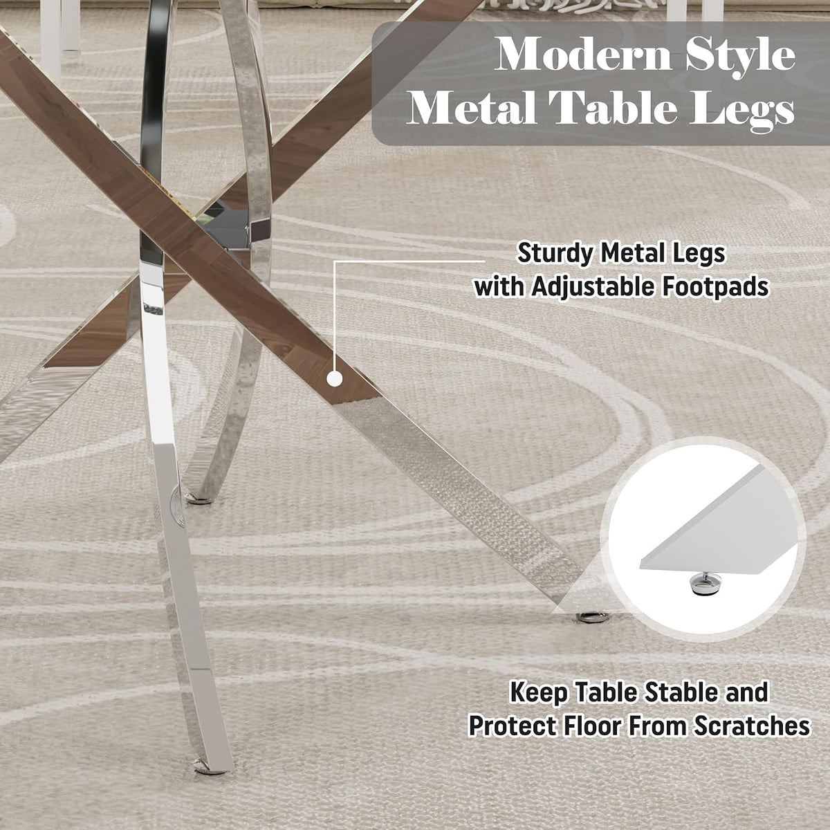 36-Inch Round Tempered Glass Dining Table for 2-4 Person Space-Saving Small Kitchen Table with Heavy-Duty Metal Legs Perfect for Dining Room, Apartment, Condo (Silver)