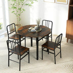 GOFLAME 5-Piece Round Dining Table Set for 4, Space-Saving Kitchen Table and Chairs Set with Storage Shelf, Industrial Wooden Dinette Set for Dining Room, Living Room, Breakfast Nook, Rustic Brown