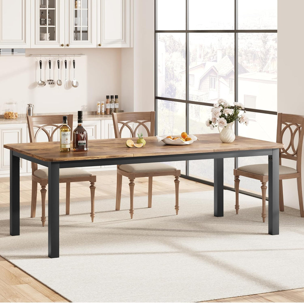 78.7" Industrial Rectangle Dining Table for 6-8 People, Modern Wood Dinner Table, Retro Style Dining Table for Kitchen & Dining Room, Sturdy Metal Frame (Table Only)