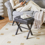 IBUYKE Square Makeup Stool with X-Leg, PU Vanity Chair, Black LG-71B | Footrest Ottoman Seat Multi-Use Small Side Table Bedroom Living Room