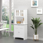 Elegant Buffet, Kitchen Pantry Storage Cabinet with Framed Glass Door Drawer and Microwave Space, White