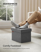 SONGMICS Small Folding Storage Ottoman, 15.7 x 12.2 x 12.2 Inches | Foot Rest Stool, 286 lb Load Capacity, Slate Gray and Ink Black, MINOTA Collection ULSF102G21