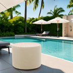 FDP 24" Round Oversized Outdoor Ottoman Featuring Sunbrella Two-Tone - Weather-Resistant, Fade-Resistant, Fully Assembled Patio Furniture for Backyard or Poolside Seating, 18" H - Flax/Sand