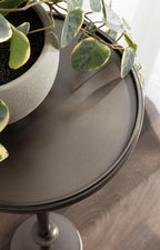 Kate and Laurel Engles Traditional Adjustable-Height Pedestal Drink Table, 10 x 10 x 30, Polished Gunmetal, Vintage Round Living Room Pedestal Table for Indoor Plant Stand with Protective Tabletop Lip