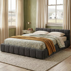 Upholstered Platform Bed Frame, Low Profile Chenille Bed with Headboard, Modern Solid Frame, No Box Spring Needed, Easy Assembly (Dark Grey, Queen (U.S. Standard))