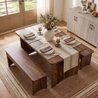 LITTLE TREE 55" Dining Table with 2 Benches, Dining Table Set for 4-6 People, Farmhouse Kitchen Table with Bench, Dining Room Table Set