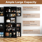 HLR 72" Kitchen Pantry Storage Cabinet with Open Countertop, Freestanding Larder Cupboard with Microwave Stand, Utility Laundry Room Storage Cabinet with Doors and Shelves for Dining Room, Living Room