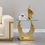 Modern Glass End Table, 22.8" Sofa Side Table with Gold Stainless Steel Frame and Clear Glass Top, Cocktail Tea Table, Square End Table Bedside Table Nightstand for Home Office