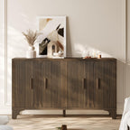 Mid Century Modern Fluted Buffet Cabinet with Storage, Accent Sideboard and Credenza Storage Cabinet with Doors, Wood Coffee Bar Console for Kitchen, Living Room (Dark Brown, 55" 4-Door)