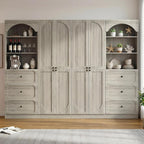 Cyclysio 80" Kitchen Pantry Cabinet with 3 Drawers, 47" Wide Arched Kitchen Storage Cabinets with 3-Tier Open Shelves, Wood Floor Cupboard with Seamless Fit Wall for Living Room, Kitchen, Bathroom