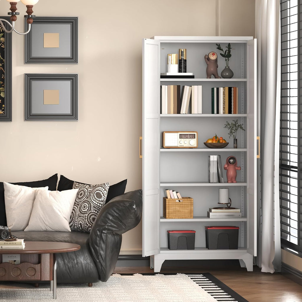 Coolsun Metal Pantry Cabinet, 71" Kitchen Pantry Storage Cabinet with 2 Doors and 4 Adjustable Shelves, Food Pantry Cabinet for Kitchen, Living Room, Dining Room, Home Office