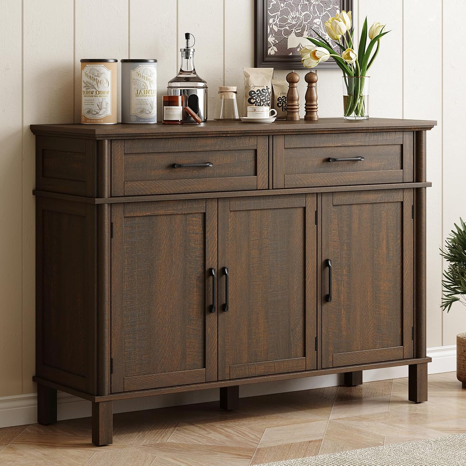ONBRILL 48 Inch Buffet Cabinet with Storage, Brown