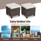 Patio Ottoman Outdoor Rattan Wicker Ottoman Seat, 2 Pieces All Weather Footstool Footrest Seat with Removable Cushions, Outdoor Ottoman Set for Patio, Porch, Poolside (Brown)