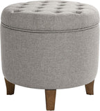 HomePop 19" Button Tufted Round Storage Ottoman - Gray Fabric