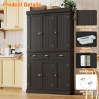 71" Tall Kitchen Cabinet Pantry Storage,Modern Kitchen Hutch Cabinet with Doors and Adjustable Shelves,Large Freestanding Food Pantry with 2 Drawer for Dining Room, Living Room, Hallway,Black