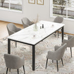 79 Inch Industrial Dining Table, Large Rectangle Kitchen Table with Metal Legs, Round Corners, Wooden Conference Tables Writing Desk for Dining Room, Living Room, White Faux Marble