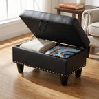 28.5 Inch Storage Ottoman Bench with Hidden Storage, PU Leather Upholstered Foot Rest Stool, Tufted End of Bed Bench for Bedroom Living Room, Easy to Clean, Black