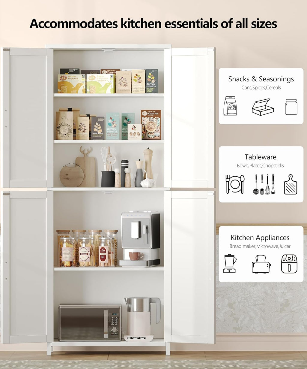 Akxomel 63''H Tall Farmhouse Bathroom Storage Cabinet with 4 Doors White | Floor Storage Cabinet with Barn Doors, Adjustable Shelf, Pantry Cabinet for Kitchen, Laundry Room, Living Room, Entryway