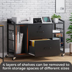 SEDETA 44" File Cabinet with Lock, Filing Cabinet fits Legal/Letter Size | Black Lateral 2 Drawer Filing Cabinets for Home Office with Lock, Power Strip, 6 Storage Shelves, Wheels and 4 Hooks