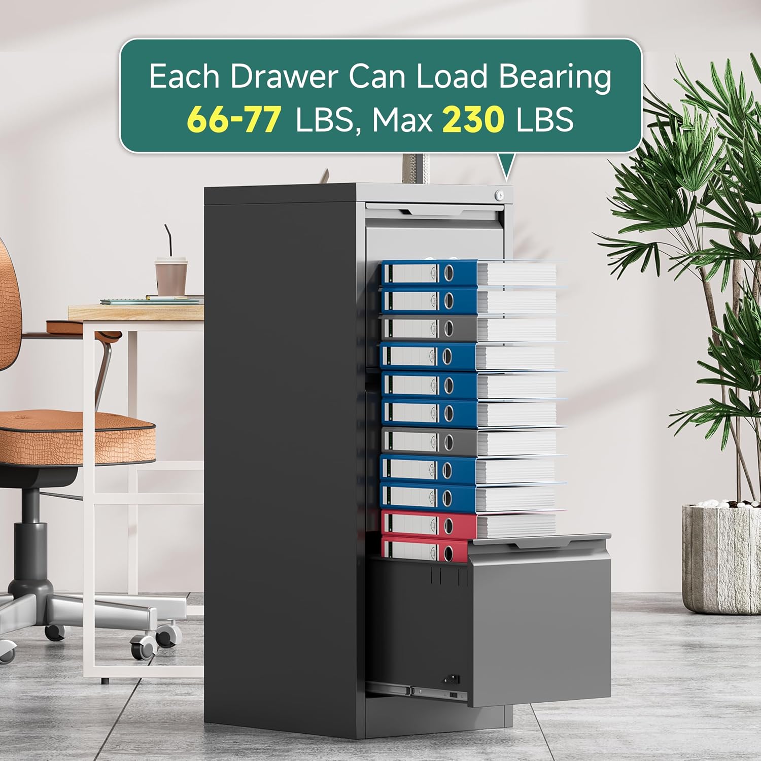 3 Drawer Metal Vertical File Cabinet with Lock for Home Office | 17.8"D x 15"W x 38.4"H,Small Under Desk Cabinet,Adjustable Hanging Bar,Fits 4A/Legal/Letter Size File,Easy Assembly,Black
