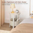 Vagusicc Small Round Side Table End Table, Tall Accent Table with Storage Basket, Set of 2 Half Round Tables Half Moon Tables, Coffee Bedside Tables, Modern Nightstand for Living Room Bedroom, Cream