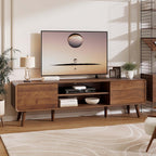 Nasonet 70" Mid Century Modern TV Stand for Tvs up to 80", Entertainment Center with Storage, Sideboard Media Console for Living Room with 2 Sliding Door/Adjustable Shelves, Walnut