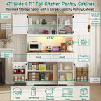 71" Tall 47" Wide Large Pantry Storage Cabinet w/ Power Outlet,LED Light,Farmhouse Kitchen Hutch Food Pantry Cabinet,2 Drawer,8 Doors Shelves,Open Countertop for Kitchens,Dining Room,white