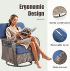 Wicker Swivel Rocker Patio Chairs, Patio Wicker Chairs Swivel Rocker Set of 2 All Weather Glider Rocking Chair Outdoor Conversation Furniture Set for Deck Porch Garden Backyard, Blue