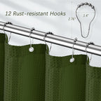 Green Shower Curtain for Bathroom Waffle Textured Heavy Duty 78 Inch Shower Curtain Set for Bathroom, Water Repellent 256GSM Neutral Fabric Shower Curtains with 12 Metal Hooks, 72Wx78H