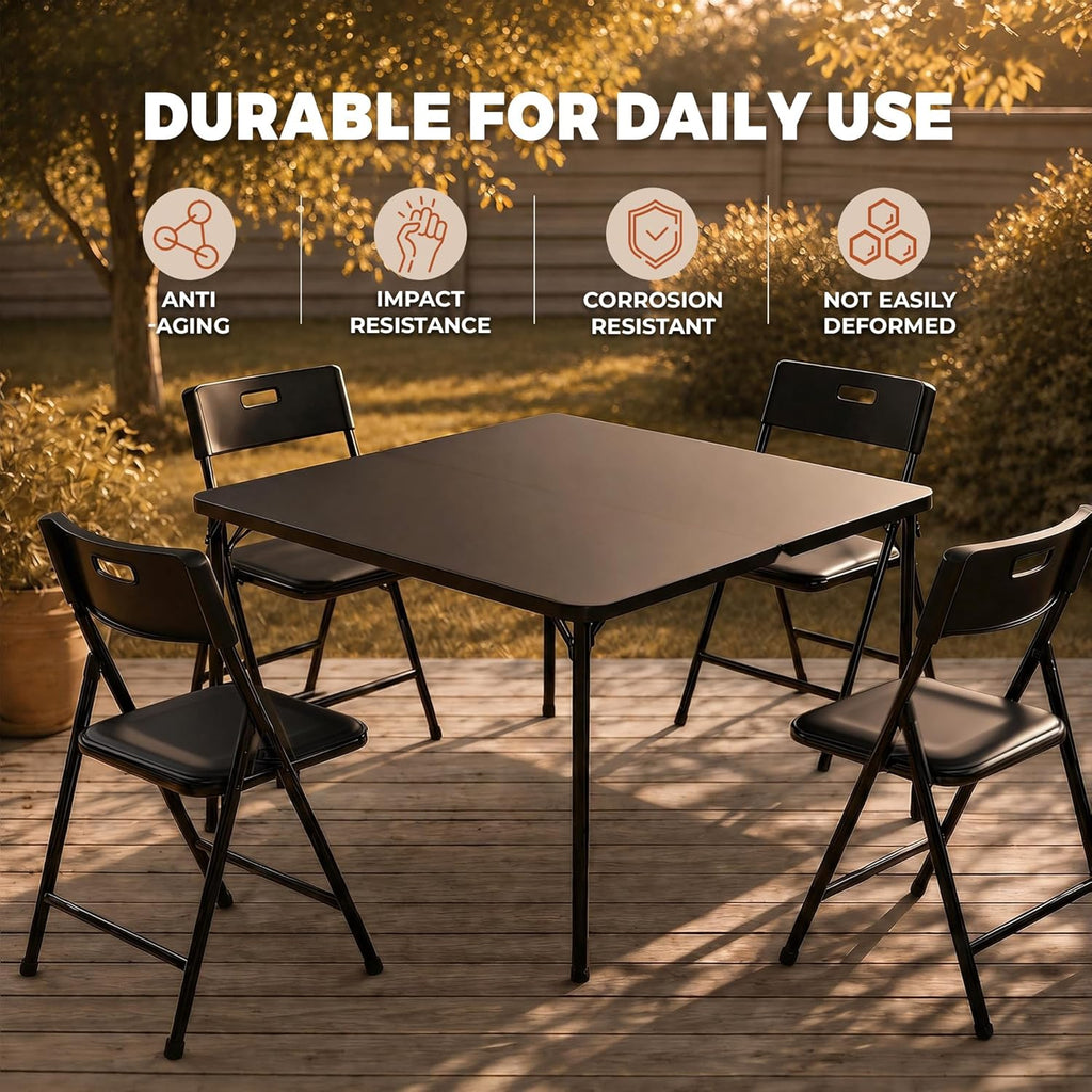 5-Piece Folding Card Table and Chairs Set, 34" Square Table with 330lbs Stackable Chairs, Portable Folding Table with Carrying Handle for Picnic, Camping, Party, Patio