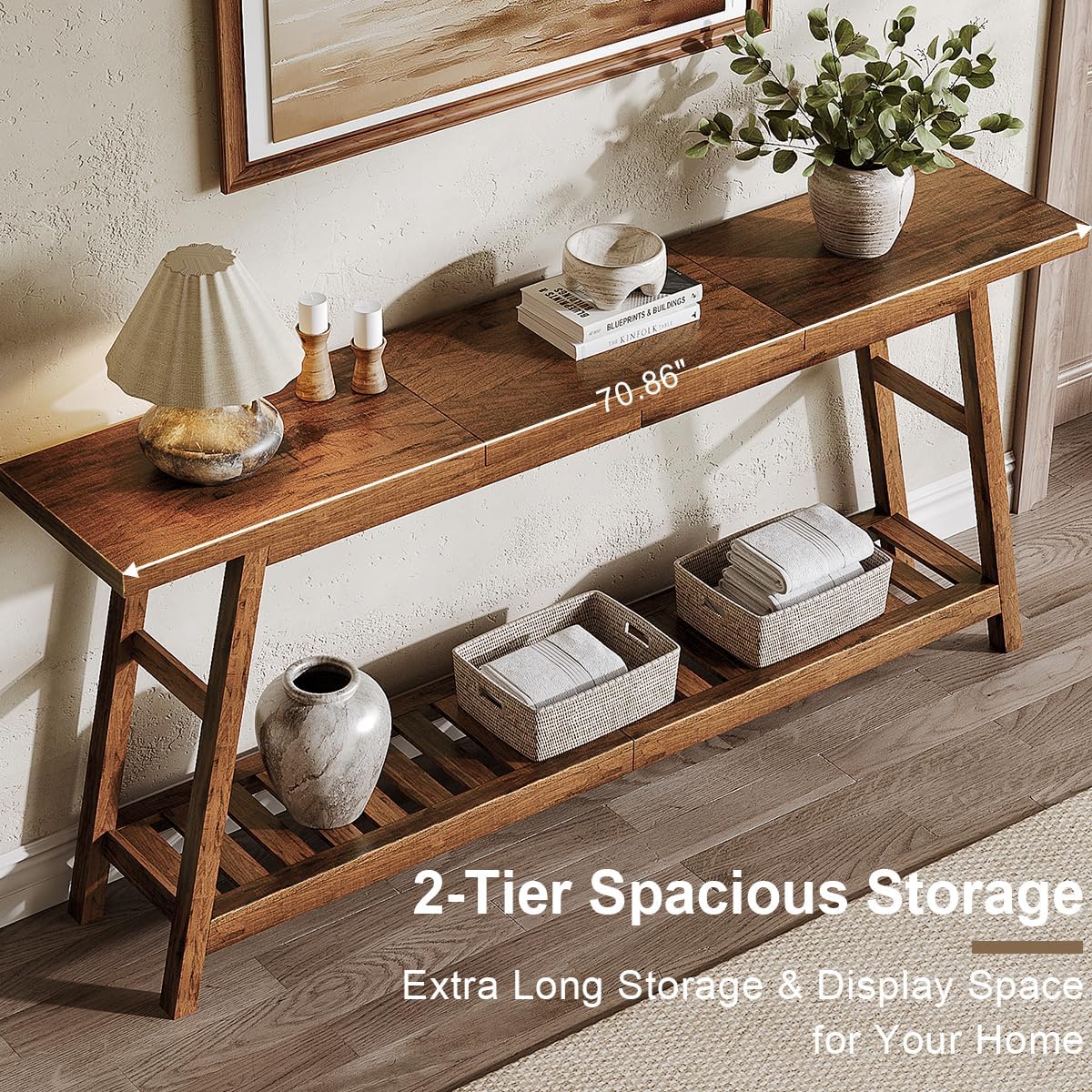 ChooChoo 70.9 Inch Long Console Tables for Entryway, Hallway Table, 2-Tier | Narrow Sofa Table, Behind Couch Table for Living Room, Walnut